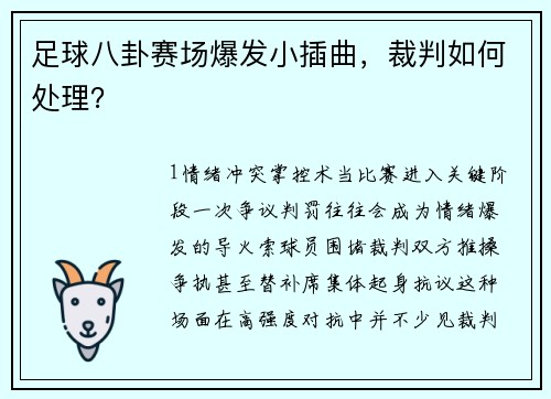 足球八卦赛场爆发小插曲，裁判如何处理？